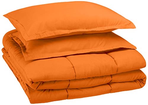 Amazon Basics Easy-Wash Microfiber 3 Piece Kid's Comforter And Pillow Sham Set, Full/Queen, Bright Orange, Solid #TOP1