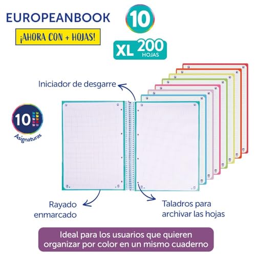 Miniatura 3 de Oxford Cuaderno A4 , Europeanbook 10, Tapa Extradura, Cuadriculado 5x5, 200 Hojas, Color Ice Mint