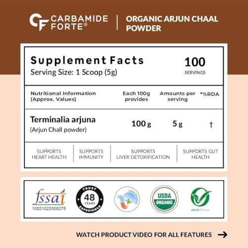 Carbamide Forte Arjun Ki Chaal Powder - 500g | Arjun Chaal Organic Powder From Arjuna Bark To Support Heart Health & Promote Good Cholesterol