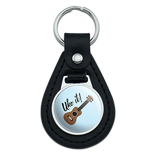 Graphics and More Uke It Ukulele Black Leather Keychain