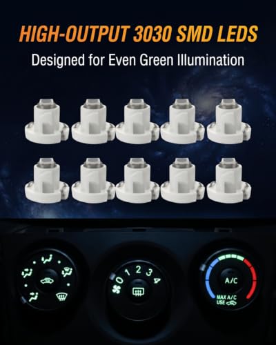 Image of WLJH Green Climate A /C Control Dashboard Heater Dash Indicator Light Switch Led Bulbs Replacement Kit For Camry Corolla Tacoma Matrix, Pack of 10 | 3030 SMD, 150lm, Dimmable, Matrix 2009-2014, Corolla 2009-2013, Direct Replacement, Nighttime Readability, 10-Pack