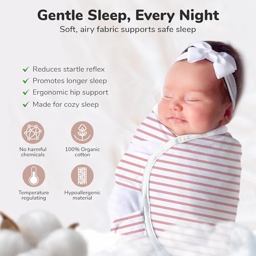 Image of Mama Cheetah Baby Swaddle Sack, Organic Cotton Swaddle Blanket, Adjustable Swaddle Sleep Sacks, Easy Swaddles for Boy Girl 0-3 Month, Baby Essentials, 4-Pack, Dusty Rose