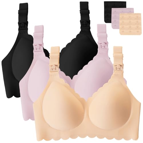 Gailife 3 Pack Nursing Bras for Breastfeeding Seamless Wireless Maternity Bras for Pregnancy Soft Sleep Breastfeeding Bra-BKBGPK,L