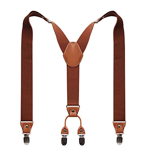 Guchol Suspenders Bow Tie For Mens And Women Heavy Duty Elastic Wide Suspenders Strong 4 Metal Clips Adjustable (Brown) #TOP1
