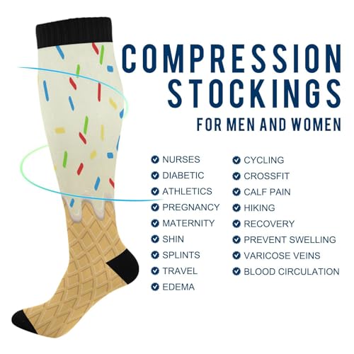 Kigai Ice Cream Cone Compression Socks for Women Men, Circulation Knee High Stockings for Running Cycling Medical4