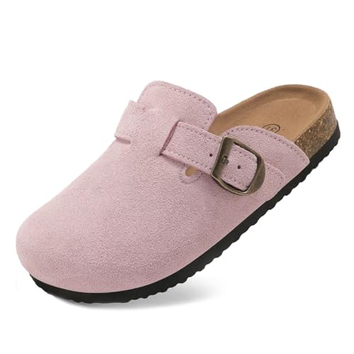 Image of Kids Suede Clogs Boys Girls Mules Cork Genuine Leather Sandals with Adjustable Buckle Slippers Potato Shoe Indoor Outdoor Slip On Slide for Big Kids