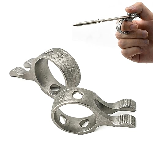 SUFFUSE Slingshot Ring, Fish Dart Release Device, Outdoor Hunting and Fish Shooting, Protecting Fingers, 2pcs (Silvery)