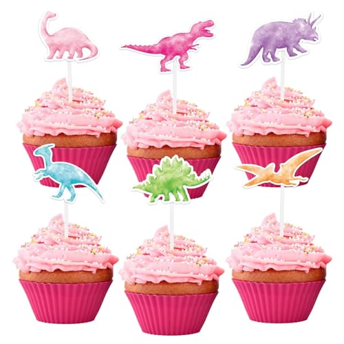 WERNNSAI 36 Pcs Dinosaur Cupcake Toppers - Girl Dinosaur Party Decorations Dino Cake Toppers Picks Dino Cake Decorations for Kids Birthday Baby Shower Party Supplies