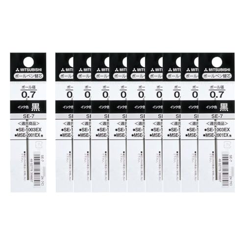 Recharge Stylo Bille Mitsubishi SE-7 0,7 mm Noir pour Ecriture Fluide Set de 10