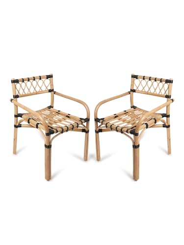 Image of Habere India-All the Cultures Fabricating India Cane Furniture | Outdoor Furniture | Wooden Chairs for Living Room | Arm Chair for Home - Beige (55 * 54 * 74 cm)