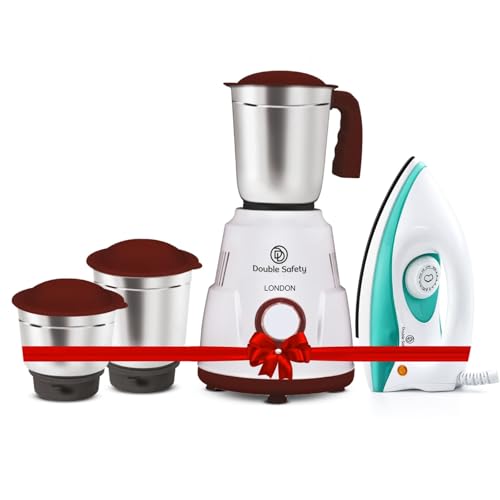 Image of London 750W Juicer Mixer Grinder With 1000W Phuket Dry Iron Combo | 3 Jar | Perfect for Juicing, Mixing, Blending | Stainless Steel Blades | White | 2 Years Warranty