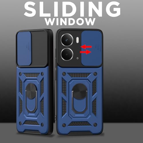 Image of Outlouders Back Cover for Realme P3 5G | D10 Tough Armor 360 Protection Case with Sliding Camera Shield & Ring Holder Stand Bumper Case (Blue)