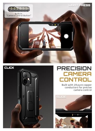 Image of SUPCASE for iPhone 17 Case with Camera Control Button (Unicorn Beetle Pro), [Built-in Kickstand & Screen Protector] [Military-Grade Protection] Full Body Heavy Duty Phone Case, Black