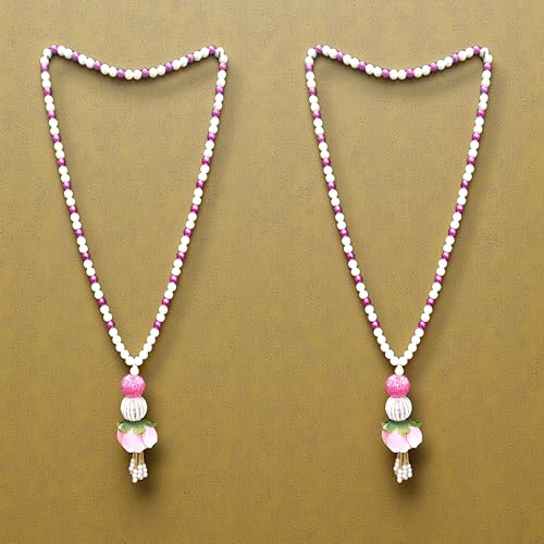 Image of Rajasthan Kraft Pack of 2 Welcome Mala (22 Inch) - Elegant Pearl & Magenta Bead Garland with Floral Tassel for Weddings, Festivals, and Traditional Ceremonies (WM-01)