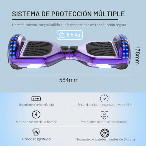 Miniatura 7 de Rcb Hoverboard 6.5 Auto-Equilibrio Para Niños, De Auto-Equilibrio Hoverboards Con Luces Led Integradas Y Bluetooth, Hoverkart Go-Kart, Regalo Para Niños Y Adultos