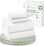 RUVANTI 100% Organic Cotton Sheets Queen Size, Percale Weave, GOTS Certified, 4-Piece Set, Deep Pocket 15', Crisp & Breathable, Soft Durable Bedding, Sábanas Algodón Orgánico – Bright White