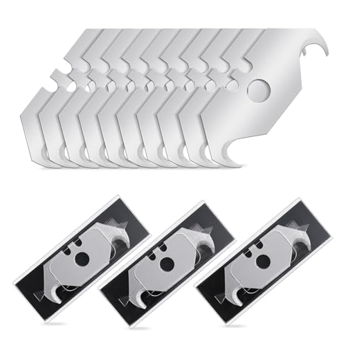HAUTMEC 30-Pack Utility Knife Hook Blades SK5 Hook Razor Replacement Blades with 3 Safety Dispensers Standard Utility Knife Blades for Heavy-Duty Cutting HTUBM25012
