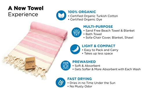 Demmex Certified 100% Organic Turkish Cotton Beach And Bath Towel, Peshtemal Blanket, Light Compact Travel Towel For Adults, Quick Dry Sand Free, Prewashed, Diamond Weave, Xl 71X36 Inches (Pink) #TOP3
