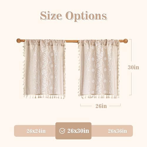 Image of MYSKY HOME Short Tiers Curtains 30 Inch Length Boho Floral Linen Blend