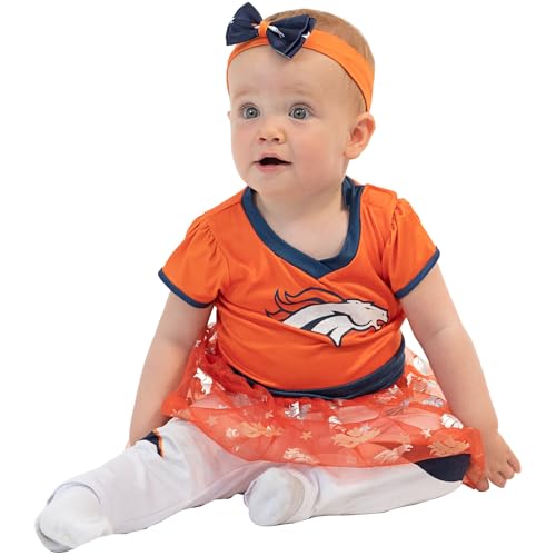 MODERN HERO NFL Denver Broncos Officially Licensed Infant Bodysuit and Leggings Costume includes Bodysuit with Mesh Skirt, Leggings and Matching Headband, Size 24 Months