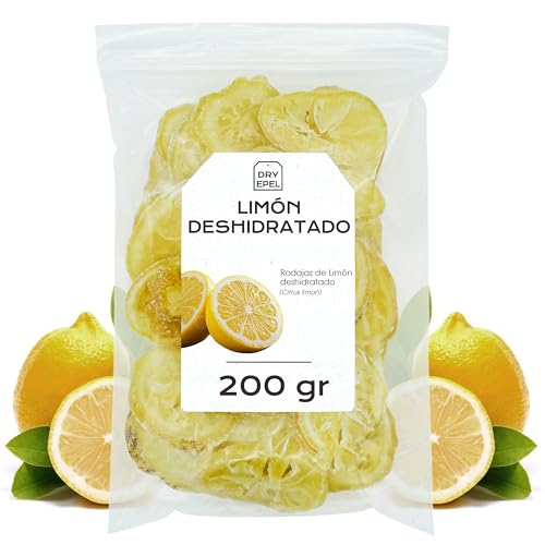 Limon Deshidratado Con Azucar 200 gr - Rodajas de Limon para Coctel - Limon Seco - Fruta Deshidratada - Sin Gluten (Limón con Azúcar)