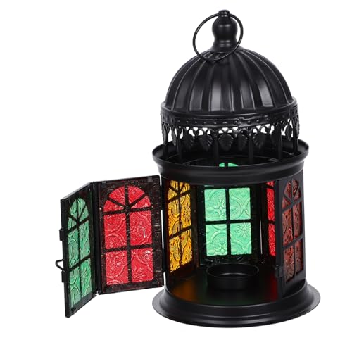 ABOOFAN Stained Glass Chandelier Black Home Decor Antique Decor Candle Sconces Outdoor Hanging Lights Desktop Decor Moroccan Style Light Decorations for Home Metal Vintage Morocco Tinplate