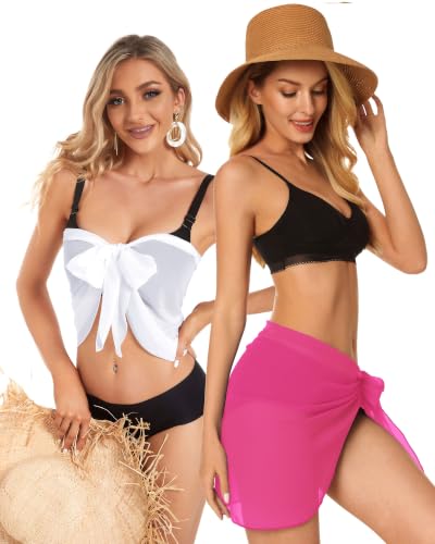 Image of CHICGAL 2 Pieces Women Beach Sarong Bathing Suit Wrap Skirt Sheer Bikini Swimsuit Cover Ups for Swimwear