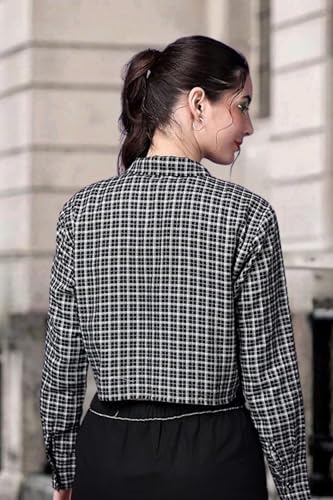 Image of POPWINGS Casual Pure Cotton Checks Crop Shirt for Women | Stylish Western Crop Shirt for Women | Full Sleeves Crop Shirt for Women