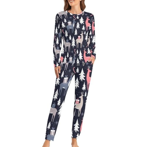 Pyjama femme Chevreuil fluide anti-transpiration avec pantalon et haut manches longues