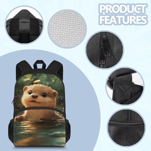 Cute Otter Backpack for School Girls 3rd Grade 15 Inch School Bookbags with Two Compartments Large Capacity School Bags for Girls Preschool Essential4