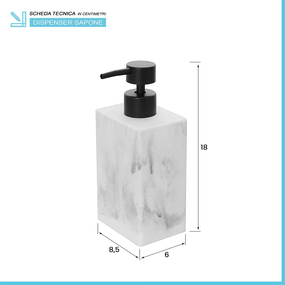 Set Accessori Bagno 2 Pezzi Con Dispenser Sapone Liquido E Bicchiere Porta Spazzolini In Poliresina Effetto Marmo Bianco Della Linea Marmo