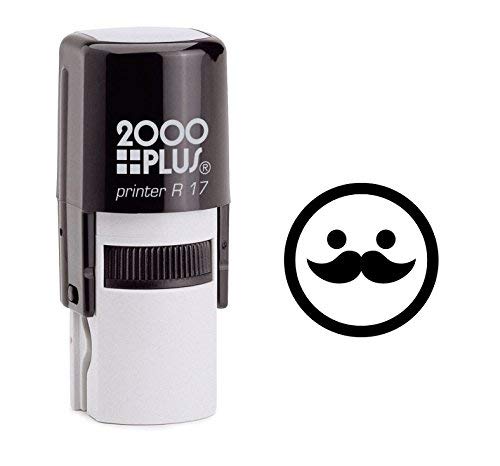 Mustache Smiley Emoji Cosco Round Self Inking Rubber Stamp - Black Ink (C-637)