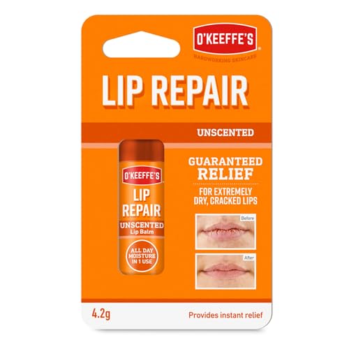 O'Keeffe's Unscented Lip Repair Lip Balm for Dry, Cracked Lips, Stick, (Pack of 1)