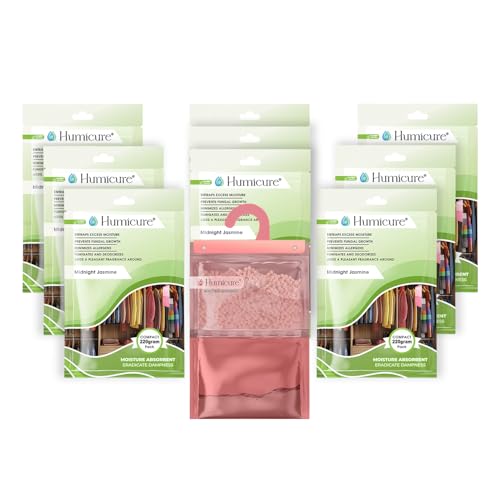 Image of Moisture Absorber Dehumidifier 500ml Absorption Capacity Prevents Mold, Dampness & Bad Odor Ideal for Wardrobe, Bathroom, Kitchen & Bedroom 220g x 9 (Midnight Jasmine)