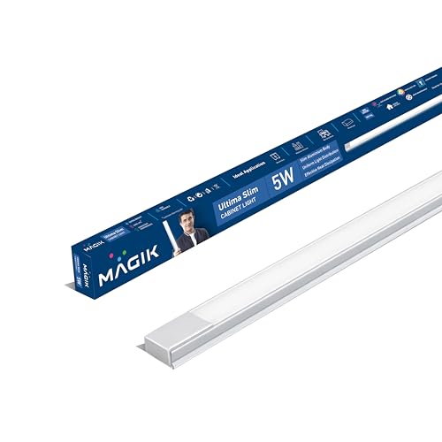 Image of MAGIK Ultima Slim Cabinet Light 1 Feet | Cool White (6500K) | 5 Watt | Aluminium case | Under Cabinet Light for Wardrobe, Kitchen Shelf | Pack of 1