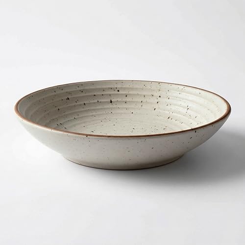 Image of miah decor Stoneware Serving Bowl (950 ml) | 22.8 cm Ceramic Pasta Bowl | Microwave Safe | Handmade Matte Finish Shallow Bowl for Salad, Noodles, Maggi & Soup