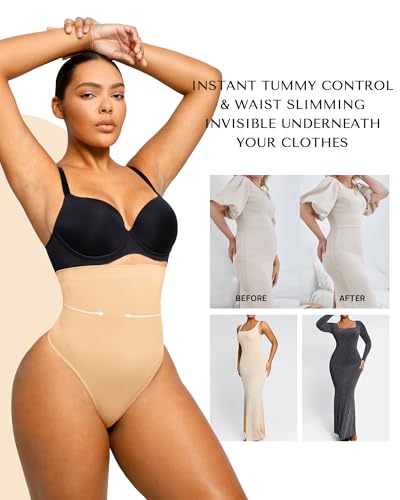 SHAPELLX Tummy Control Thong Shapewear for Women Seamless Shaping Thong Panties Body Shaper Underwear Brown4