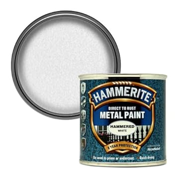 Hammerite 5084836 Direct to Rust Metal Paint - Hammered White Finish 250ML