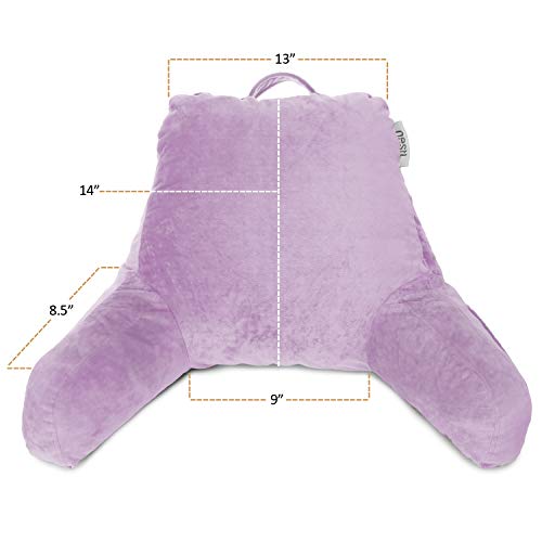 Clara Clark Reading Pillow For Kids, Back Pillow For Sitting In Bed - Shredded Memory Foam Reading & Bed Rest Pillow With Arms And Pockets - Bed Pillows For Sitting Up In Bed - Petite, Light Purple #TOP5