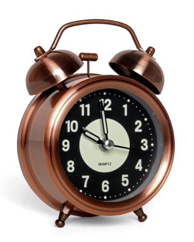 Image of KBR Super Loud Alarm Clock for Heavy Sleepers Adults,Twin Bell Retro 4 Inch Silent Non-Ticking Quartz with Backlight, Luminous dial, Alarm Clocks for Bedroom /Office Bedside (Copper)