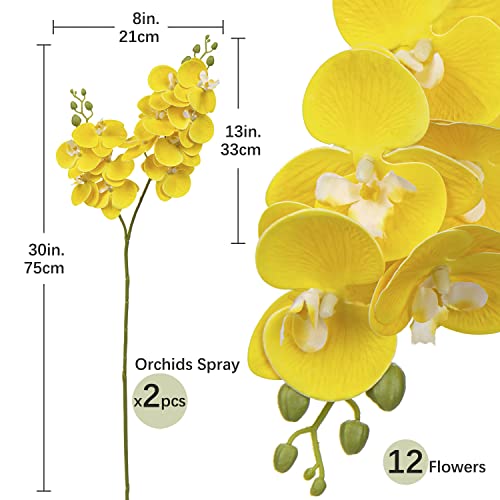 30 Inch Yellow Orchids Artificial Flowers Real Touch Phalaenopsis Spray Artificial Orchid Stems With 12 Orchid Flowers Fake Phalaenopsis Tall Faux Flower Arrangement For Home Decor Party Wedding Decor #TOP5