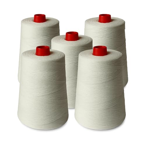 Vrysac   Hilo de Poliéster de Alta Resistencia Para Coser Sacos y Costales (Pack 5 bobinas, Blanco)