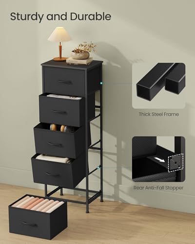 Image of SONGMICS BELLAH Collection - Dresser for Bedroom, Chest of Drawers, Storage Organizer Unit, Closet, Entryway, Steel, 5 Drawers, Modern, Ink Black and Ebony Black ULGS315B01S