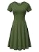 Women Short Sleeve Round Neck Summer Casual Flared Midi Dress (Medium, Moss Green)