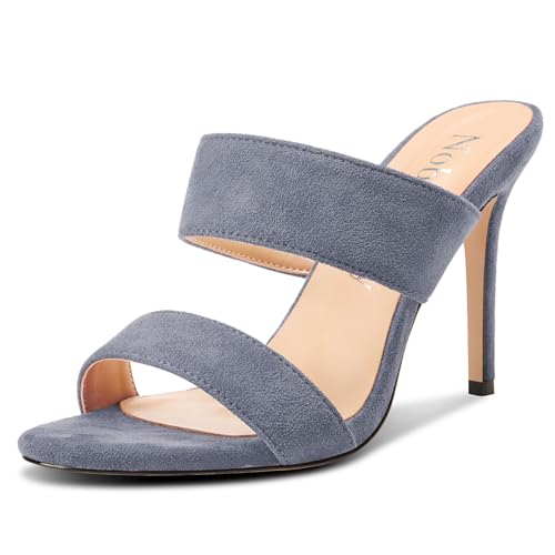 Image of NobleOnly Womens Round Open Toe Heeled Sandals Two Strap Stiletto High Heel Sandals Backless Dress Slip-on Mules Sandals 3.9 Inches Heels
