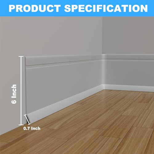 Image of Duzzy Flexible Baseboard Trim, 6 Inch(H) x 20 Feet(L) Peel and Stick Vinyl Baseboard Molding Trim, Self-Adhesive Wall Base Cove Base
