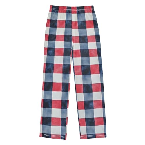 Boys' Pants Red Blue White Checkered Long Bottoms Jogger Pants Elastic Waist Trousers with Pockets S-XL
