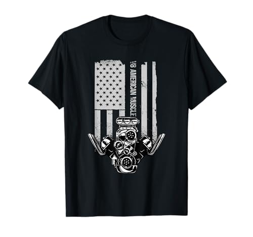 V8 Engine Block and the US Flag - V8 Power Camiseta