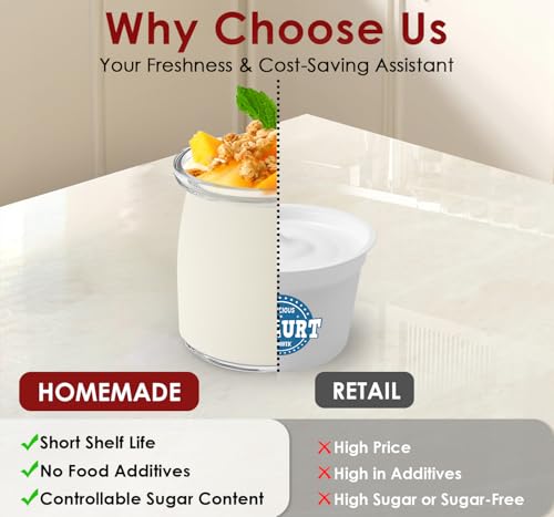Image of Suteck Yogurt Maker with 8 Glass Jars - Time & Temp Adjustable, Homemade Greek & Probiotic Yogurt, Automatic Shut-Off, BPA-Free, Total 48 oz, White