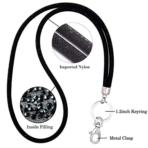 Ascrafter Bling Crystal Lanyard Strap With Metal Clasp & Keyring, Rhinestone Neck Badge Lanyards For Women, Id Card & Keys Strap - 3 Pack #TOP2